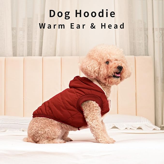 Fleece Lining Extra Warm Dog Hoodie in Winter for Large Dogs Jacket Pet Coats with Hooded,Red XXL