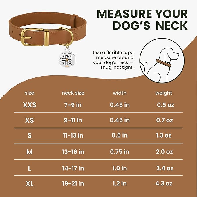 BRONZEDOG Leather Dog Collar with Metal Buckle Durable Basic Pet Collars for Small Medium Large Dogs (11-13 Inch (Pack of 1), Light Brown & Gold Buckle)