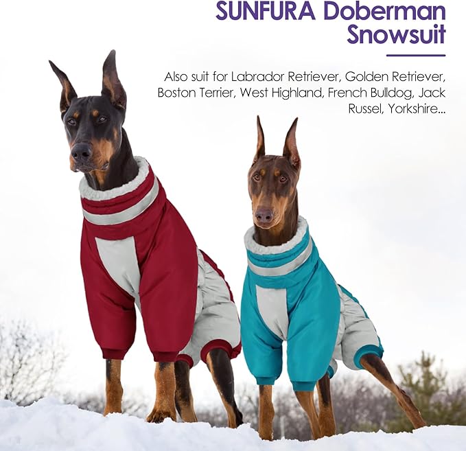 SUNFURA Full Body Dog Coat - Warm Fleece Jacket for Small Dogs, Turtleneck Winter Coats with Harness, Reflective Dog Snowsuit Windproof Puffer Jackets with Legs for Pug, Jack Russel, Burgundy S