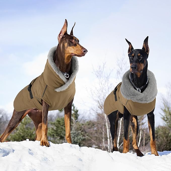 Dog Coat, Waterproof Dog Winter Jacket with Adjustable Buckle, Reflective Turtleneck Pet Snow Vest Warm Fleece Sweater for Small Medium Large Dogs - Khaki, M