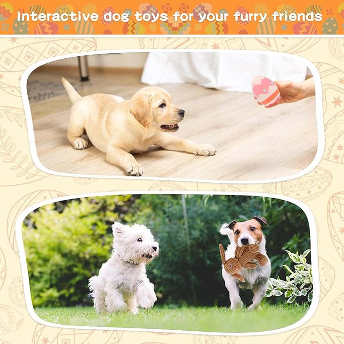 Stuffed Dog Toys Easter Rabbit Dog Toy, Squeaker Plush Dogs Toy with Crinkle Paper, Interactive Durable Puppy Chew Toy Pet Easter Toy with Egg for Small and Medium Dogs