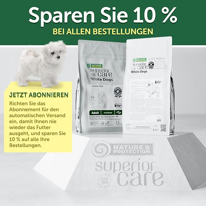 Nature's Protection Dry Dog Food for Small Breed - High Protein Tear Stain Diet for White & Light Fur Adult Dogs - Small Bites Kibble (Superior Care - Lamb and Rice, 3.3 lb)