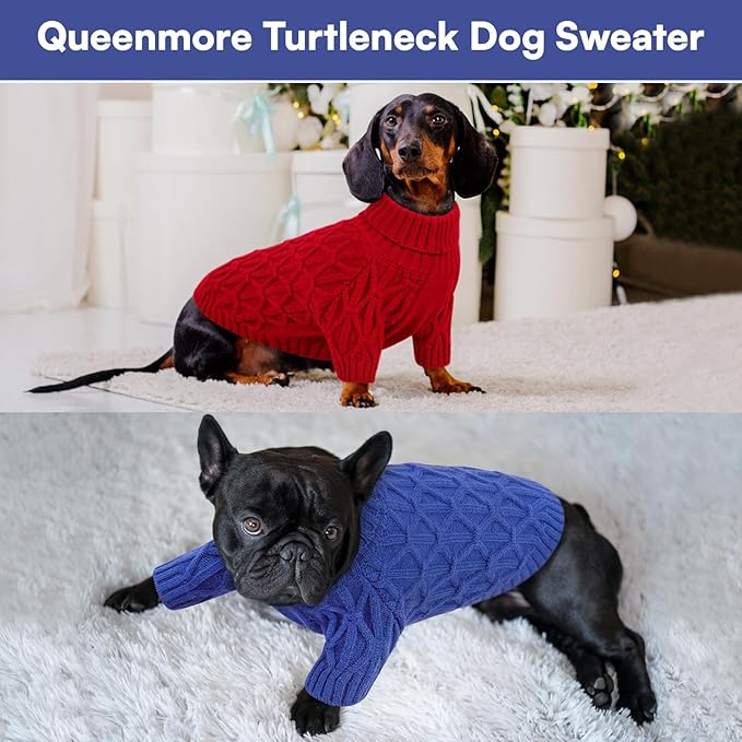 Queenmore Small Dog Sweater,Warm Pullover Dog Sweaters for Small Dogs Boys Girls,Soft Winter Doggie Sweaters,Thick Warm Dogs Clothes for Chihuahua,Dachshund,Yorkie(Royal Blue,S)