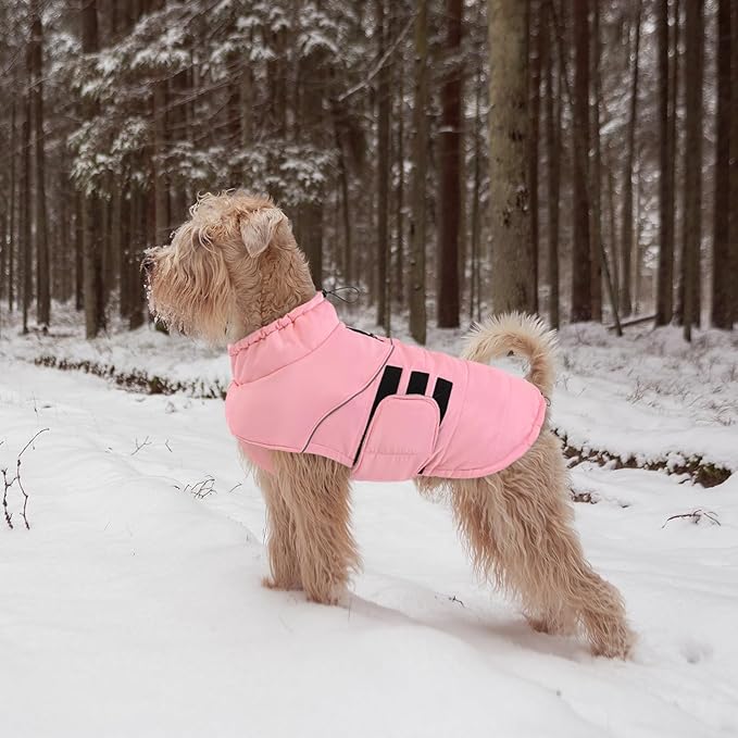 Peferhouse Medium Dog Winter Coat - Warm, Windproof Reflective Jacket with Harness Hole - Thick Dog Vest - Pink