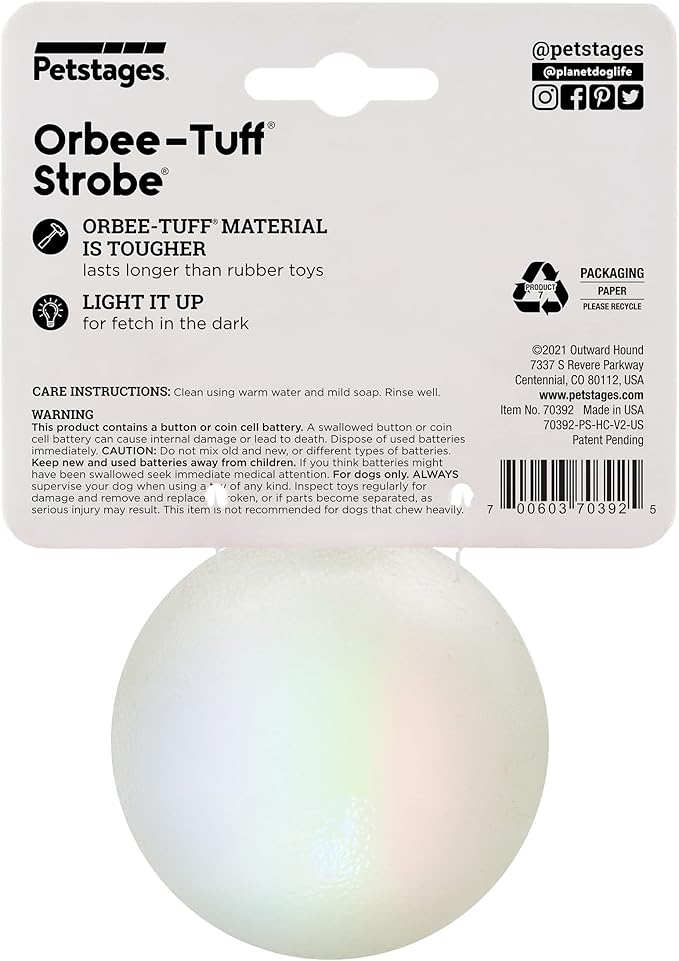 Outward Hound by Planet Dog Strobe Ball Glo Light Up LED Ball Dog Toy