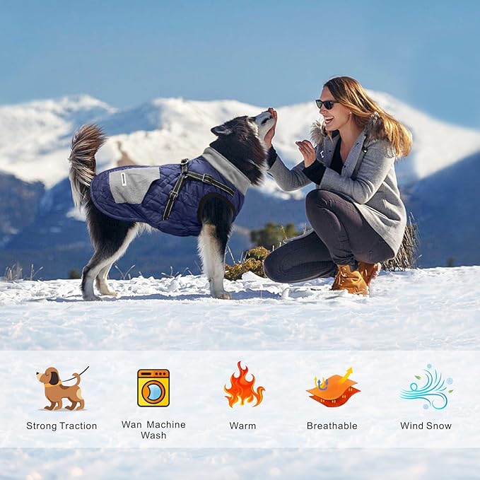 Mosucoirl Warm Dog Coats Pet Clothes, Waterproof Dogs Jacket Reflective Pet Outfits Winter Dog Cold Weather Coat Cozy Snow Jackets Vest for Small Medium Large Dogs Puppy Doggie (NavyBlue, S)