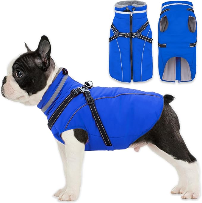 Fragralley Dog Coat with Harness Built in, Waterproof Windproof Reflective Warm Puffer Jacket, Fleece Lined Vest Winter Parka for Small, Medium, Large Dogs