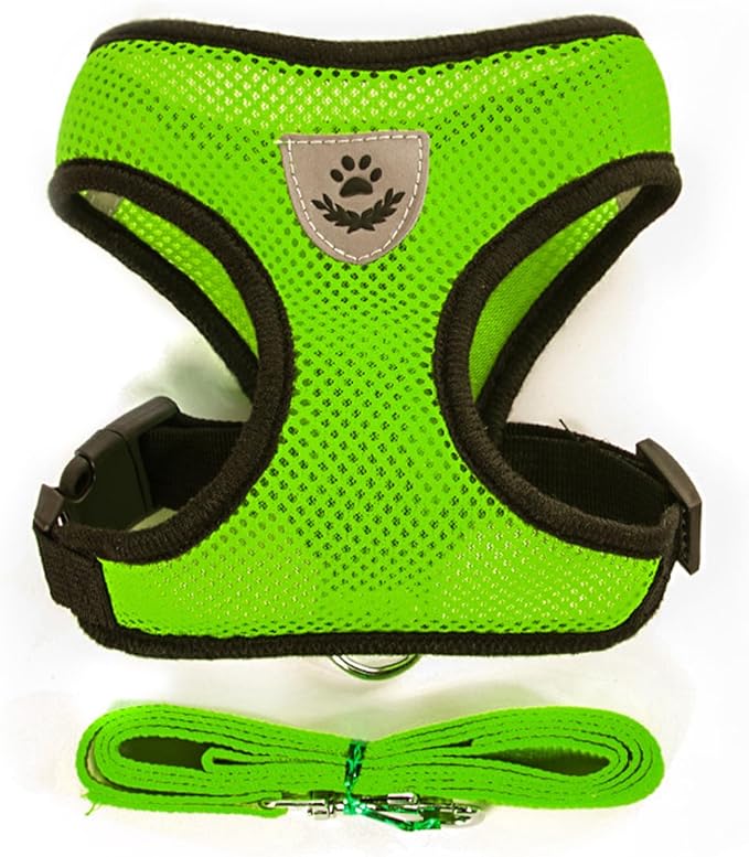 shudyear Summer cat Chest Harness and Leash, Anti-Escape Adjustable Soft mesh cat Leash and Chest Harness Set for All Types of Cats cat Vests (Size L,Green)