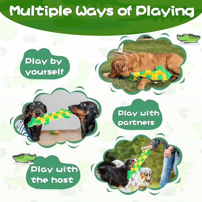 Mihachi Dog Squeaky Toys 16 Squeakers for Aggressive Chewers, Tough Interactive Tug of War Dog Toy-Squeaky Chew Toy for Small,Medium,Large Breed No Stuffing Crocodile Toy, Fun Long Toys 22.8 Inches