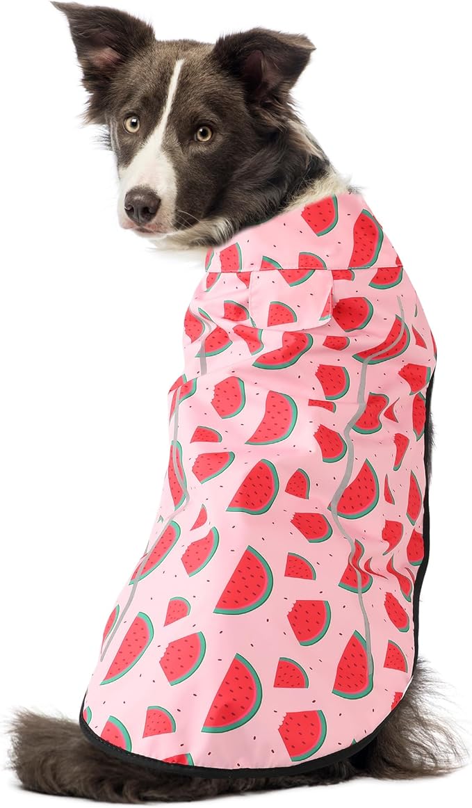 Mile High Life Dog Raincoat, Adjustable Waterproof Reflective Rain Jacket for Small Medium Large Dogs, Lightweight Breathable Pet Rain Coat with Leash Hole(Pink Watermelon,XS Chest 17-23")