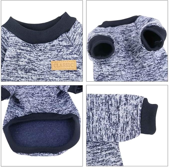 Idepet Pet Dog Classic Knitwear Sweater Soft Fleece Dog Coat Thickening Warm Pup Dogs Shirt Winter Pet Dog Cat Clothes Puppy Customes Clothing for Small Medium Dogs (L, Navy)