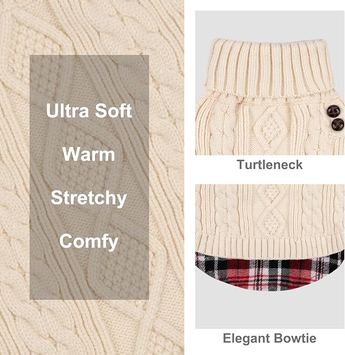 KYEESE Dog Sweater Warm Turtleneck Medium Dogs Sweater with Gingham Patchwork Comfy Pet Coat for Fall Winter Cold Weather Soft Pullover Dog Sweaters for Medium Dogs Girl