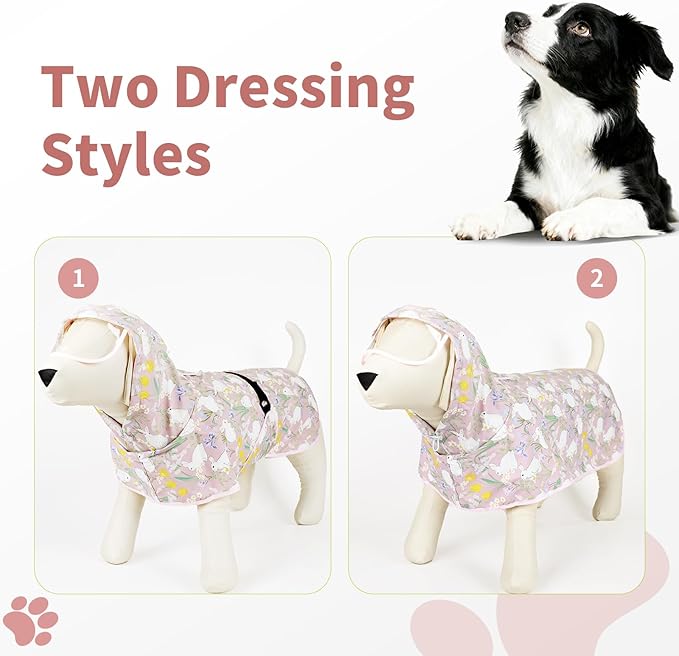 Dog Raincoat, Waterproof Windproof Dog Rain Jacket with Hood, Rain Coat with Leash Hole, Adjustable Raincoat Poncho for Small Medium Large Dogs Outdoor (Pink, X-Large)