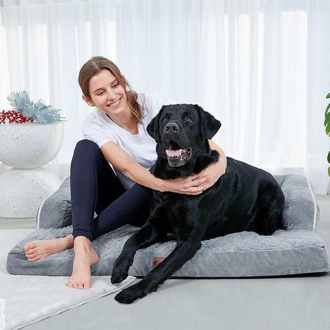 Orthopedic XXL Dog Beds, Waterproof Egg Crate Foam Big Pet Bed for All Breed Sized Dogs 53x42Inch, Washable Extra Large Dog Couch Bed with Removable Cover and Non-Slip Bottom, Grey