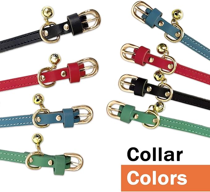 Guiding Star Leather Collar for Puppy, Cute Soft Thin Dogs Collars for Small Medium Dogs, Cat Collar with Bell (Black, XXS, 6.2"-10")