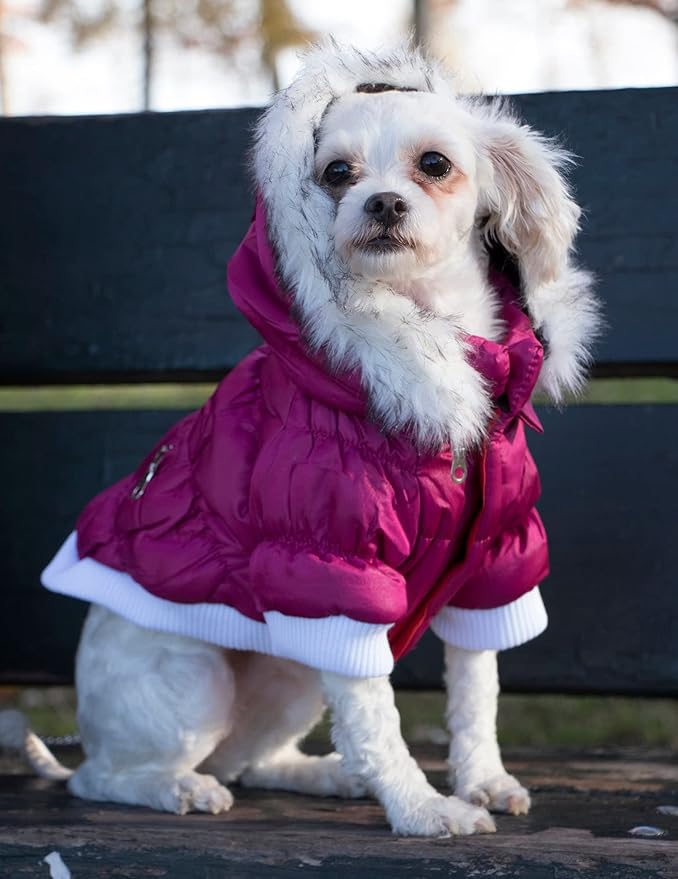 PET LIFE Classic Metallic Fashion Pet Dog Coat Jacket Parka w/ 3M Insulation and Removable Hood, X-Small, Metallic Pink