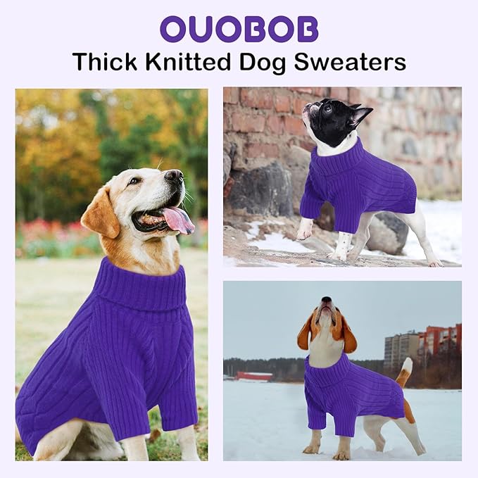 Dog Sweater, Dog Sweaters for Large Dogs Girl Boy, Large Dog Sweatshirt, Turtleneck Thick Warm Dog Sweater, Doggie Christmas Sweater, Pet Sweatshirt Clothes Outfit Fall Knit Pitbulls (Purple L)