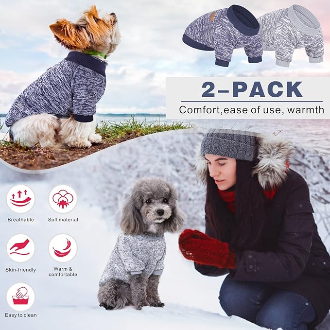 2 Pieces Pet Dog Classic Knitwear Sweater, Fleece Coat for Small,Medium Dogs,Warm Pet Dog Cat Clothes,Soft Puppy Customes for Chihuahua Yorkshire Tzu (Grey Navy,XXS)