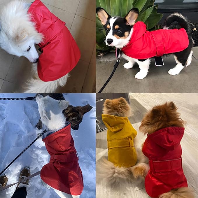 Dog Raincoat Small Dog Rain Jacket Poncho Waterproof Pet Rain Suit Double Layer Breathable Lining Hooded Leash Hole Adjustable Puppy Small Medium Dogs,Red,S