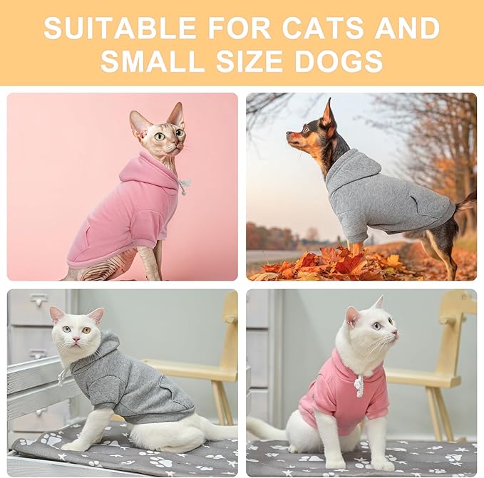 BEAUTYZOO Dog Hoodie & Cat Sweater for Small Dogs Puppy Girls Boys, Fleece Lined Warm Winter Fall Dog Clothes with Leash Hole and Pocket, Ultra-Soft Pet Jacket Coats Kitten Clothing, Grey M