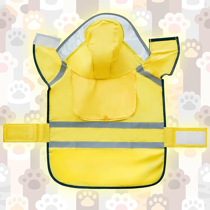 Dog Raincoat, Adjustable Rain Jacket with Hooded Double Layer for Large Medium Small Dogs Puppies, Lightweight Waterproof Rain Coat Poncho with Reflective Stripe Yellow,S