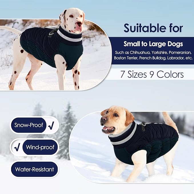 AOFITEE Dog Coat, Warm Dog Winter Coat for Small Dogs, Reflective Turtleneck Dogs Jacket with Harness Built in, Waterproof Windproof Pet Fleece Vest Snow Jacket for Cold Weather, Navy S
