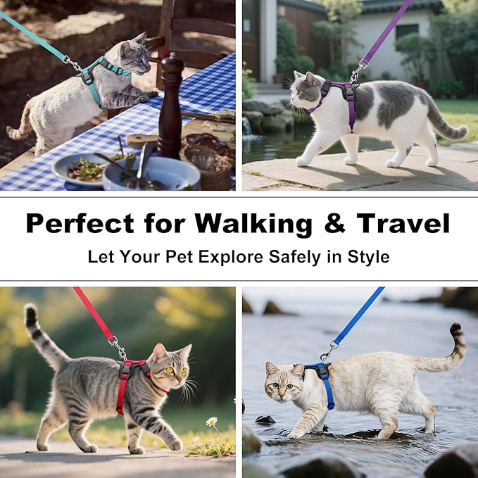 Plutus Pet Adjustable Cat Harness and Leash Set, Quick Release, Escape Proof Nylon Vest with Leather Trim for Kitten, Small Medium Large Cats, Green