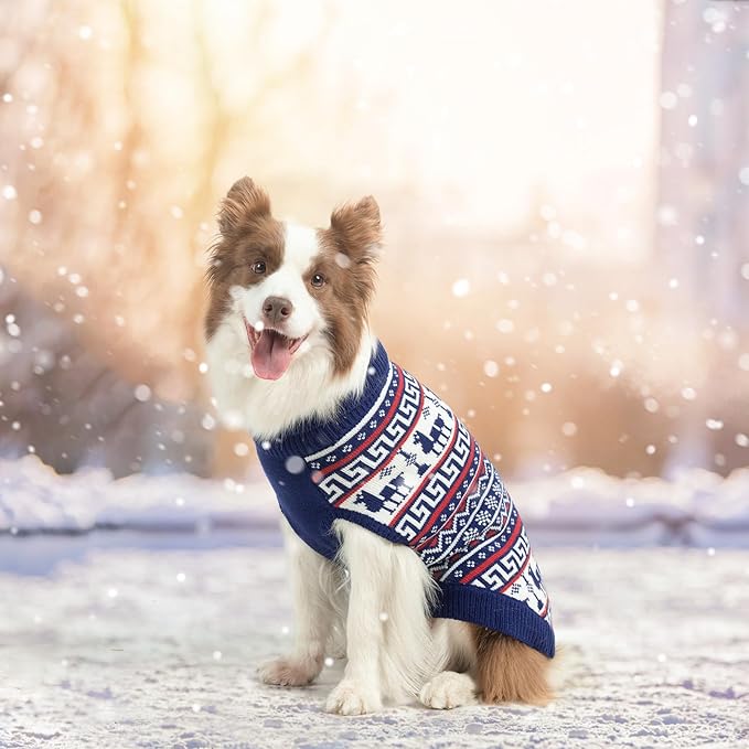 SCENEREAL Turtleneck Dog Sweater for Small Medium Large Dogs Girls Boys, Knit Pet Pullover Puppy Clothes Cold Weather Coats, Holiday Outfits Sweatshirt for Christmas, Navy L