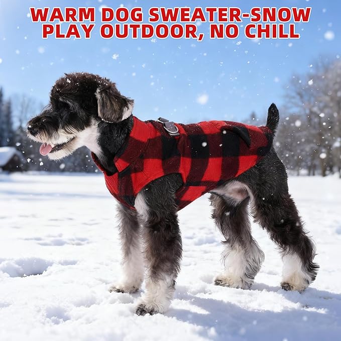 KOOLTAIL Dog Fleece Vest Sweater, Warm Puppy Christmas Jacket with Dual Leash D-Ring and Pocket for Small Medium Large Dogs, Soft Pet Winter Cold Weather Coat Fall Clothes Hoodie Boy Girl,Red Plaid XL