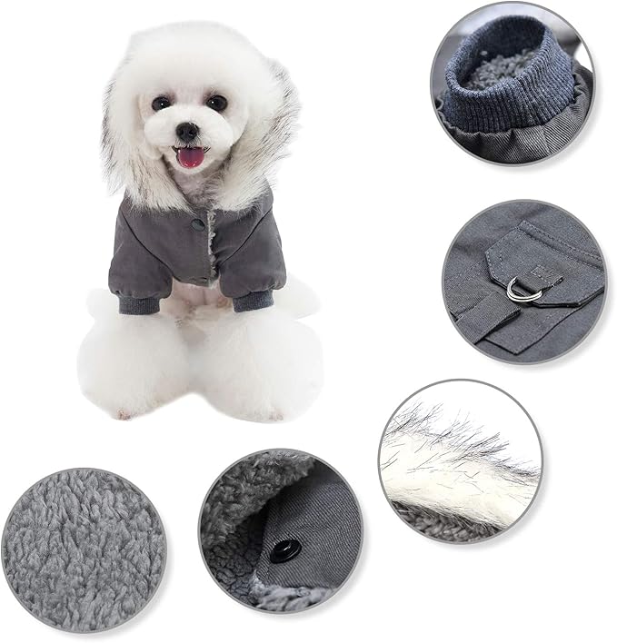 Warm Dog Hooded Trench Coat Windproof Parka Jacket for Cold Weather (XXL 13.5-20lbs, Black Grey)