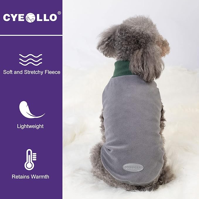 cyeollo 2 Pack Dog Sweaters Stretchy Fleece Sweatshirt with Reflective Stripe Pullover Stretchable Sweater Dog Clothes for Small Puppy Dogs Cats Size S Green & Grey