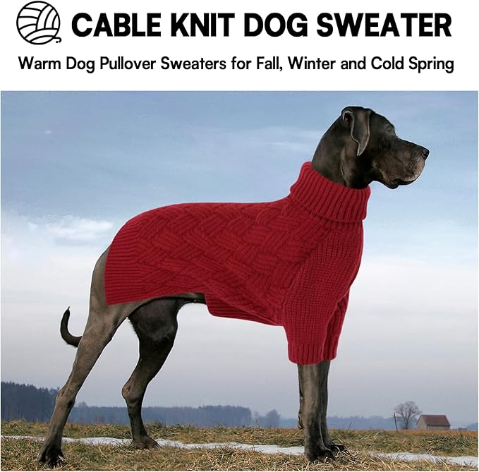 KOESON Dog Sweaters, Warm Medium Dog Sweater Girl and Boy, Turtleneck Christmas Sweaters for Medium Size Dogs, Easy On Pet Xmas Sweaters with Sleeves for Beagle, Dachshund, Boston Terrier, Red, M