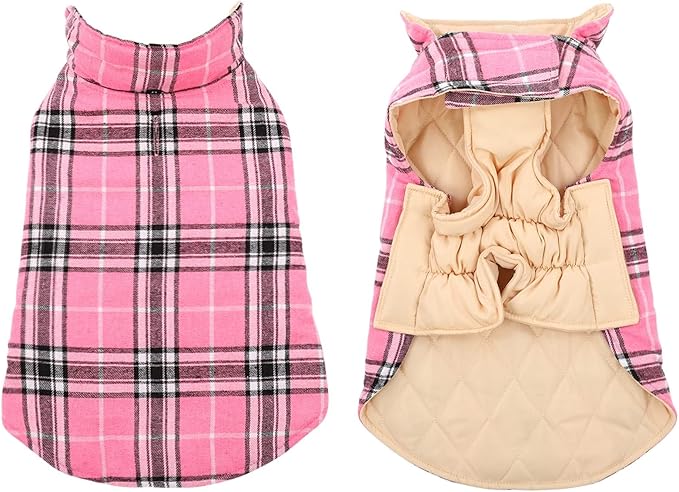 MIGOHI Reversible Dog Jacket, Windproof Waterproof Winter Coat for Cold Weather, British Style Plaid Warm Dog Vest, Pink, S
