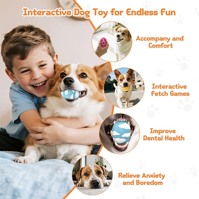 Squeaky Dog Toys, Soft Chewing Dog Balls, 3 Pcs Interactive Squeak Fetch Playing Pet Toy, Durable Bouncing Toys to Keep Them Busy, 2.6" Egg Ball for Puppies Small Breeds