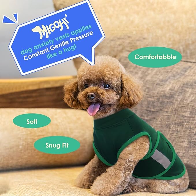 MIGOHI Dog Anxiety Relief Coat,Comfort Anxiety Vest for Dogs,Adjustable Dog Anxiety Calming Wrap for Fireworks,Thunderstorm,Travel,Separation,Anxiety Jacket for Large Dogs,L,Green