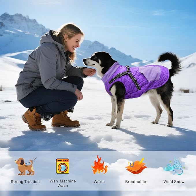 Mosucoirl Warm Dog Coats Pet Clothes, Waterproof Dogs Jacket Reflective Pet Outfits Winter Dog Cold Weather Coat Cozy Snow Jackets Vest for Small Medium Large Dogs Puppy Doggie (Purple, XL)