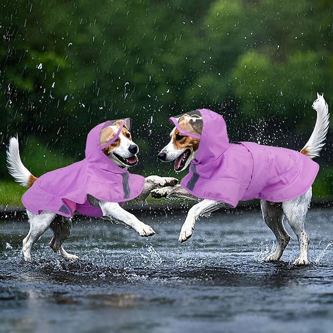 Kuoser Dog Raincoat, Waterproof Dog Rain Jacket with Clear Hooded Double Layer, Lightweight Reflective Dogs Rain Coat with Adjustable Belly Strap, Rain Coats for Medium Large Dogs Outdoor Wear, Pink L