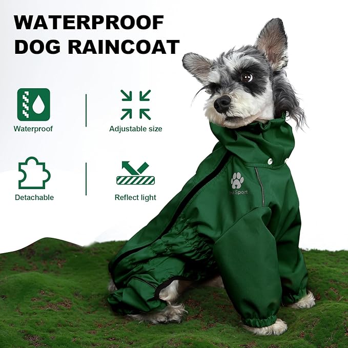 PINA Dog Raincoat - Waterproof Dog Jacket with Hood and Reflective Strap, Lightweight Poncho for Wet Weather, Full Wrap Design for Full Protection