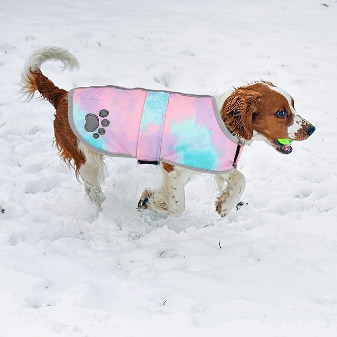 Queenmore Dog Winter Coat, Cold Weather Fleece Jacket for Dogs, Waterproof Reflective Reversible, for Small, Medium and Large Dogs (Tie-Dye, XL)