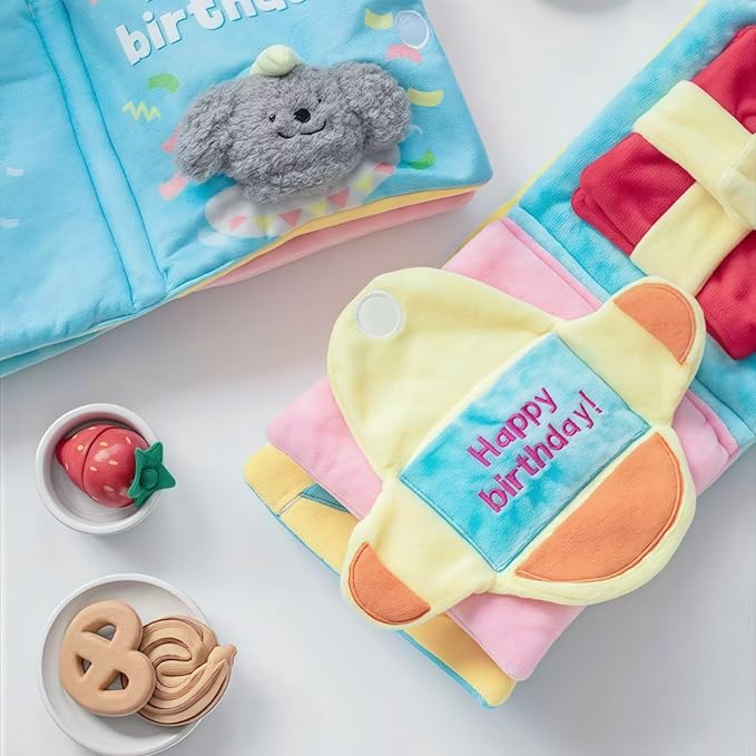 Cute Dog Birthday Toy Squeaky Snuffle Mat for Small Medium Dogs Interactive Plush Book Treat Puzzle for Puppy Crinkle Gifts (Blue)