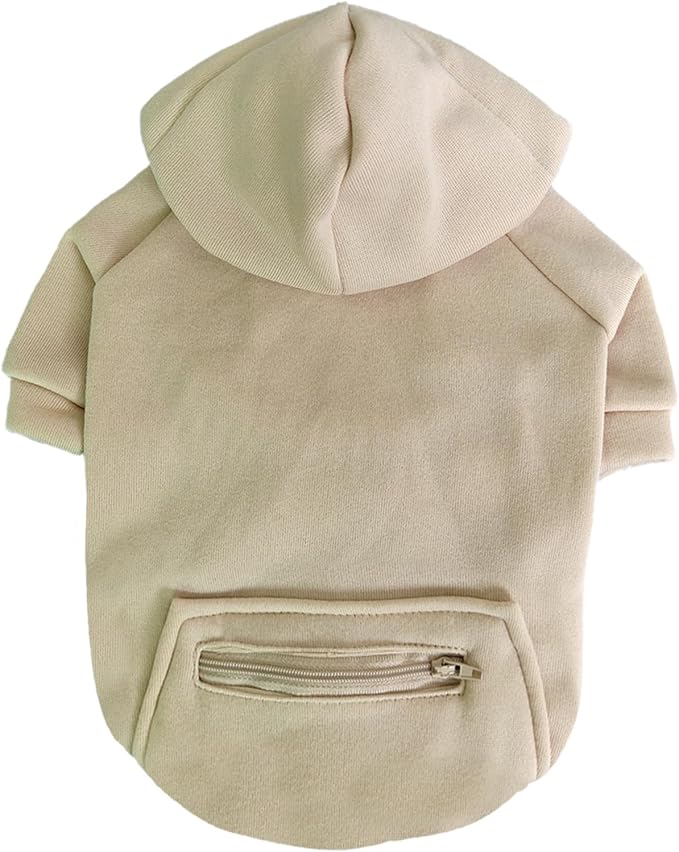 Jecikelon Pet Dog Cold Weather Coat with Pocket Winter Dog Hoodie Warm Puppy Clothes for Small Dogs Chihuahua Clothing (Beige, Medium)