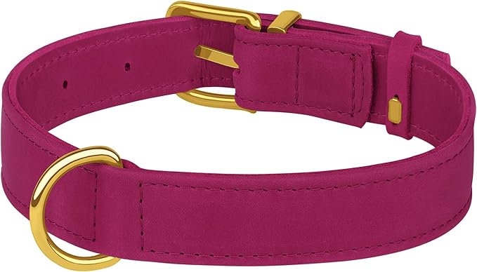 Leather Dog Collar - Heavy Duty Adjustable Soft Padded Pet Collars for Small Medium Large Dogs Breed - Black Green Brown Pink Red Blue (Pink, XL, 19"-24" Neck Fit)