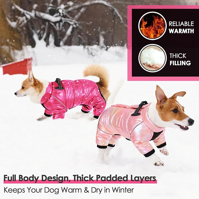 AOFITEE Dog Coat, Waterproof Dog Jacket for Winter, Warm Fullbody Dogs Snowsuit, Winter Coat for Small Dogs, Zip Up Pet Puffer Jacket Fleece Vest, Outdoor Reflective Cold Weather Pet Coats, Medium