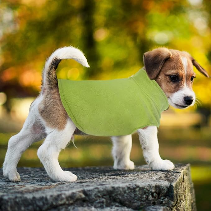 FUAMEY Dog Fleece Vest for Small Dogs,Warm Stretchy Dog Sweatshirts Pullover with Leash Hole Dogs Sweater Soft Pet Turtleneck Cozy Pet Vest Lightweight Sleeveless Green S
