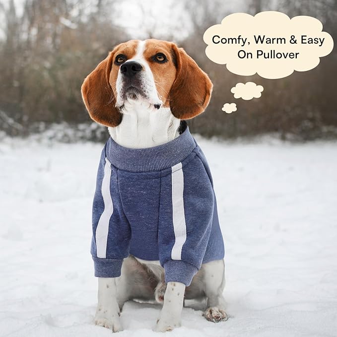 Queenmore Fleece Dog Sweater for Male Dogs, Soft Pullover Dog Sweatshirt with Leash Hole/Reflective Stripes – Cozy Winter Fleece Jacket for Small Medium Large Boy Puppy, Blue XS