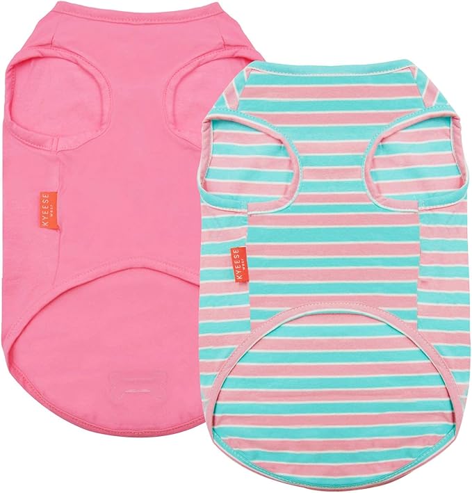 KYEESE 2Pack Dog Shirts Small Tee Soft for Small Dogs Striped T Shirt Lightweight Sleeveless Vest Cotton Tank Top Clothes, Large,Pink+Striped