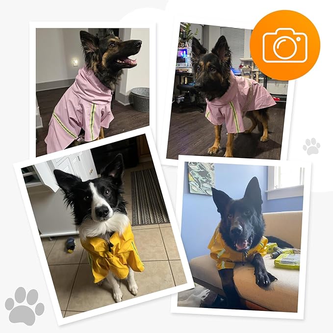 Dog Raincoat, Waterproof Windproof Dog Rain Jacket Adjustable, Rain Coat with Leash Hole, Reflective Strap Raincoat Poncho for Small Medium Large Dogs Outdoor (Reflection-Yellow, Large)