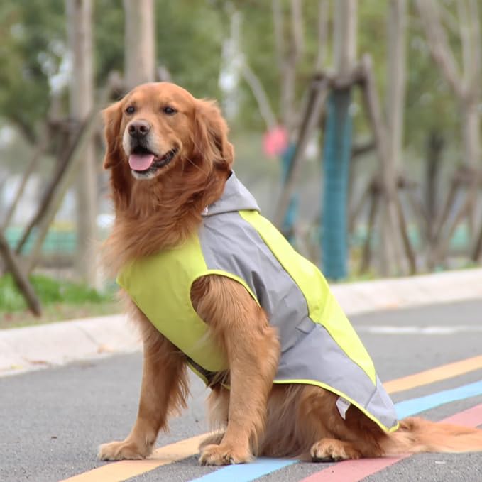 Dogs Packable Lightweight Raincoat: Pet Dog Hood Waterproof Coats Green Size 12