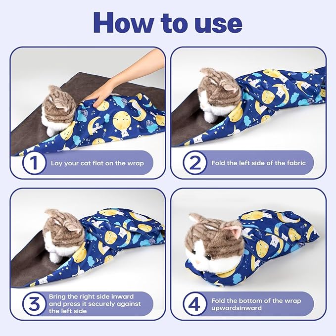 Paw Legend 21.7" Cat Wrap for Grooming Cat Wrap for Cutting Nails Cat Restraint for Nail Clipping Self Adhesive Blanket Restraint Cloth for Cats