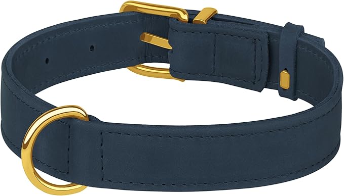Leather Dog Collar - Heavy Duty Adjustable Soft Padded Pet Collars for Small Medium Large Dogs Breed - Black Green Brown Pink Red Blue (Smoky Blue, XL, 19"-24" Neck Fit)